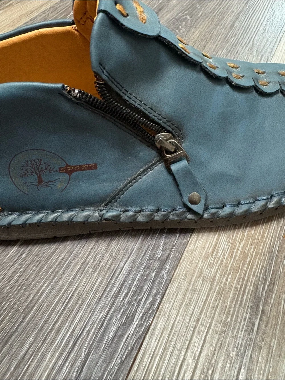 Men's Chukka Boots in Teal with Contrast Tan Lining. Leather; Fashion
